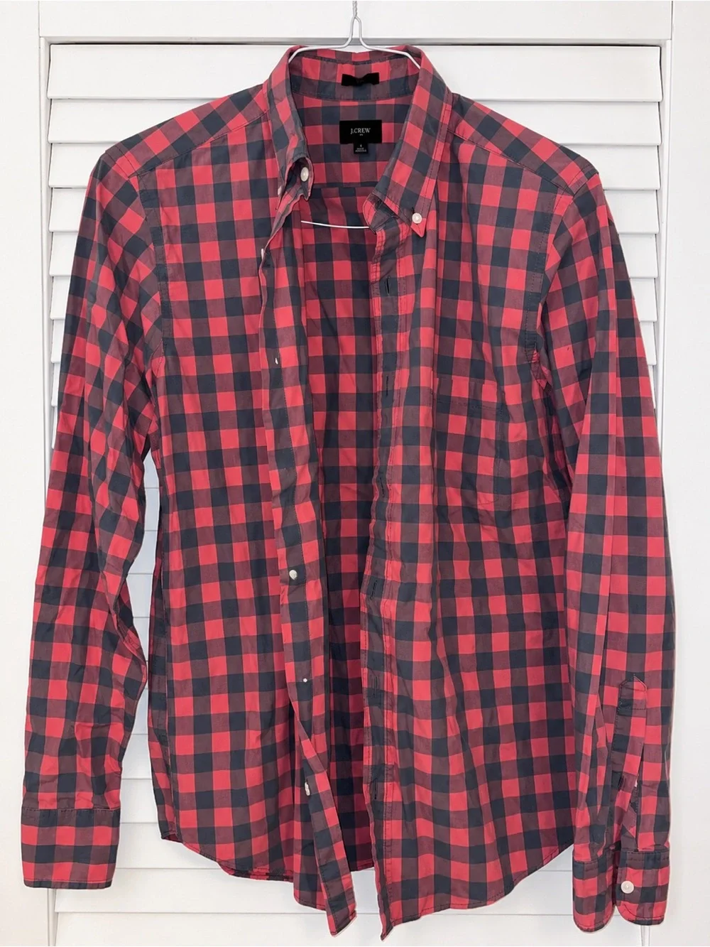J. Crew Slim Red and Dusty Blue Plaid Button-Down Shirt Button Down Collar